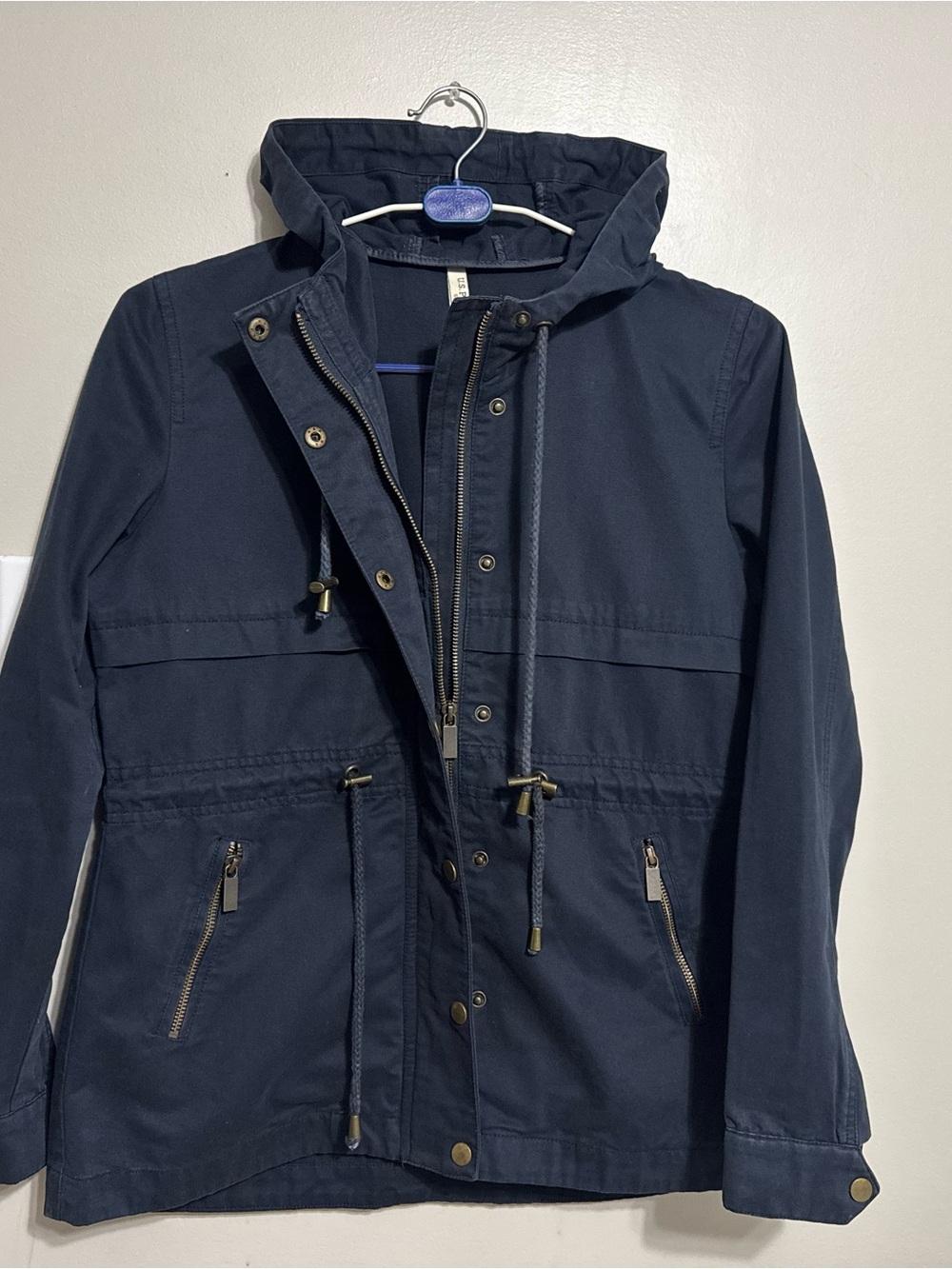 Women’s Navy 100% Cotton Hooded Utility Jacket